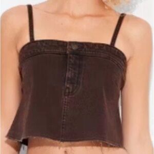 Wild Fable Denim Crop Top Womens‎ Medium Stretchy Brown Spaghetti Straps NWT